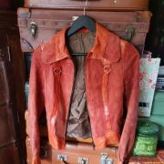 Veste courte cuir et daim marrron