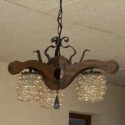 lustre 3 branches bois metal et berre