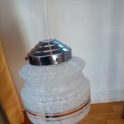 Lustre verre Clichy blanc filets dores