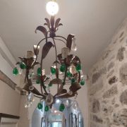 Lustre ancien pampille verte et blanche