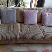 canapé-lit 3 assises tissus velours côtelé beige