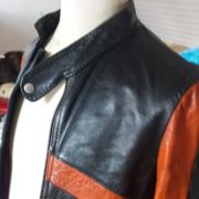 Blouson cuir camel et noir