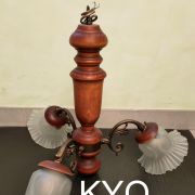 Lustre suspension 3 branches, Valois Tosel, bois verre métal