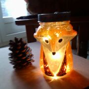 Jolie veilleuse Petit Renard en verre peint à LED  H=14cm