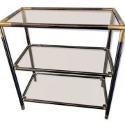 Console-étagère en laiton-aluminium et verres fumés 