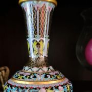 Vase "cloisonné" chinoistrès chic  avec socle bois