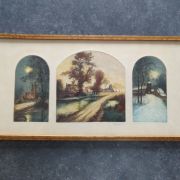 Eau forte signée, cadre marqueterie. 