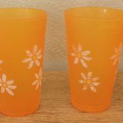 4 verres à limonade vintage orange à fleurs blanches 