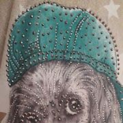 Magnifique blouse motif chien, sequins multicolores brillant