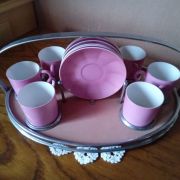Service à café rose avec plateau - Porcelaine de Bohème