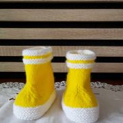 Chaussons bottes de pluie JAUNE VIF laine layette , 3 à 6 ms