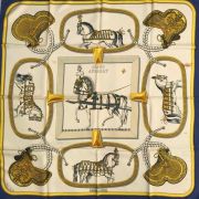 Carré HERMÈS Paris "Grand Apparat" 100% SOIE- Bord bleu