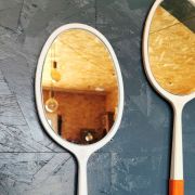 Miroir mural ovale plastique raquette vintage "Bleu"