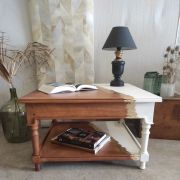 Table basse blanc, bois et feuille d'or