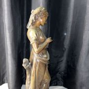 Sculpture Bronze "femme Au Crochet" Eugène Laurent