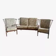 Rare ensemble fauteuils et banquette éventail