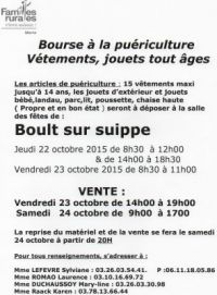 Bourse à la puériculture, vêtements, jouets tout âge