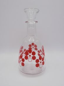 Carafe en verre décor fleurs rouges