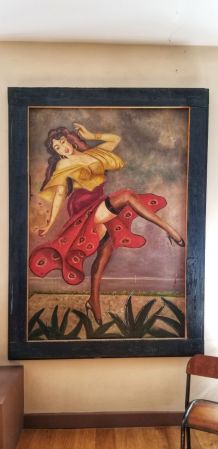 Huile sur Toile vintage XXL - Décor de Cabaret