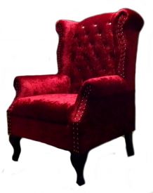 Fauteuil Chesterfield Vintage aspect Velours rouge