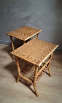 Duo de tables d'appoint vintage  bambou