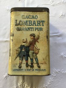 Boîte en métal cacao Lombard à sujets en relief 
