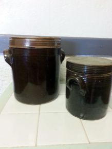 Pots en grès vintage avec couvercle, marron lot de 2