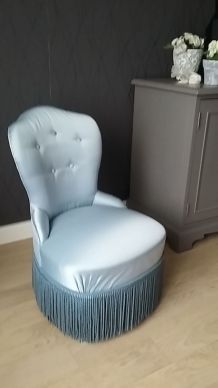 Fauteuil crapaud à pampilles Bleu 50's