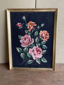 Tableau tapisserie canevas fleurs 