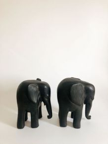 Paire Sculptures éléphants afrique bois ébène