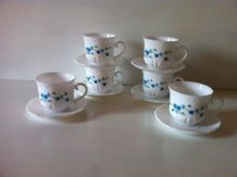 Service à Café Arcopal 5 Pièces - Tasses Et Soucoupes Fleuries, Made In France