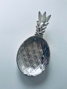 Grand plat ananas en métal argenté