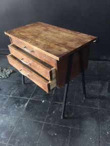 Petite Console Vintage Bois Pieds Compas Métal 1960s