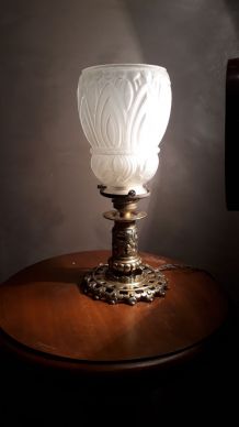 lampe  calice pied bronze et laiton tulipe  moule et presse 