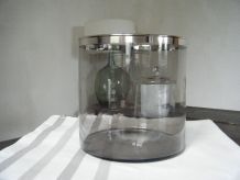 Vase rond récipient verre fumé Vintage  70'S
