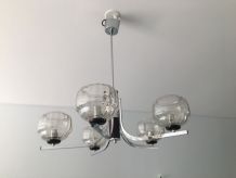 SUSPENSION VINTAGE CHROME ET 5 globes  VERRE 