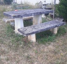 table de jardin beton et bancs belle patine dans tres bon ju