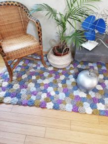 Tapis au crochet vintage pastel fait main 