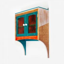 Étagère murale chêne rustique colorée portes vitrées