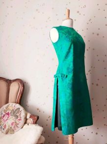 Vintage années 60 robe du soir soie satin jacquard fleurie 