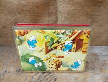 Boite publicitaire en tôle lithographiée "Schtroumpfs"