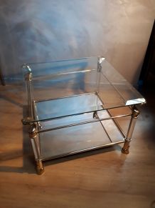 petite table basse 70s  or ,verre,miroir et  , plexiglas   t