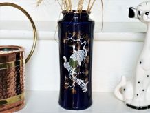 Vase céramique japonais bleu cobalt.
