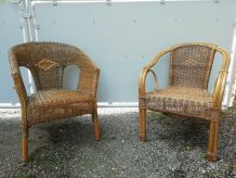 Duo fauteuils rotin année 60