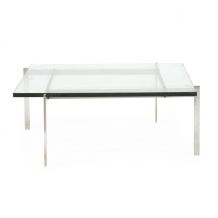 PK61-Table basse avec structure en acier, plateau en verre 