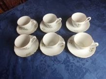  6 belles tasses à thé ou café, 6 soucoupes, porcelaine