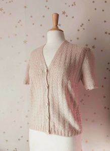 70s cardigan manches courtes laine beige