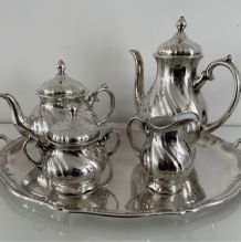 service a thé en métal argenté et porcelaine