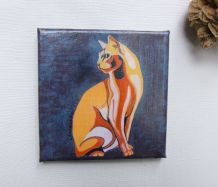 Tableau petit format peinture de chat abyssin stylisé. 