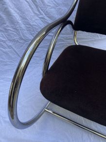 Fauteuil/rocking chair velour marron - Travail Francais